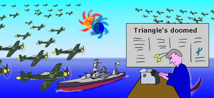 a battle ship, combat planes and a typewriter