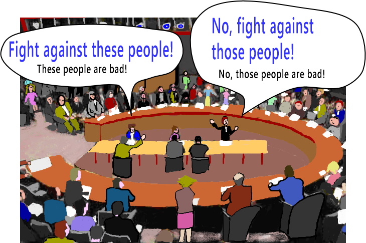 a picture of debate in an international meeting