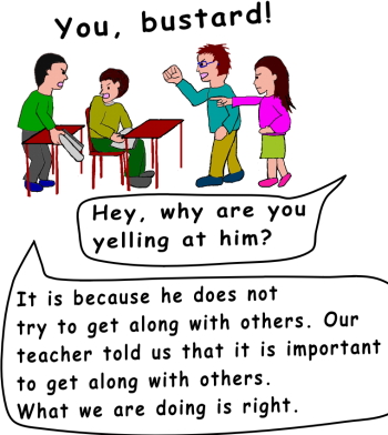 School children are shouting at a boy.