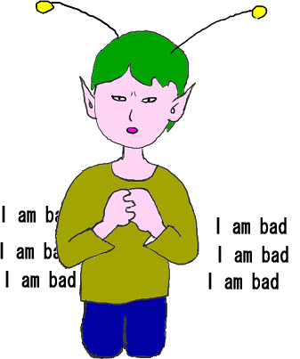 The alien repeats, 'I am bad.'