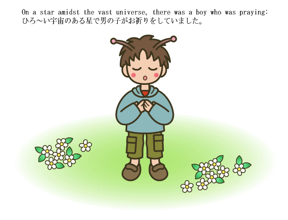 a boy is praying.