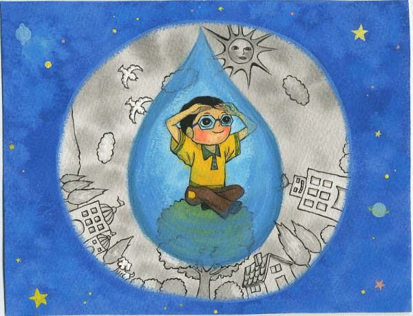Tomoko's watercolor paintings - the universe and a boy