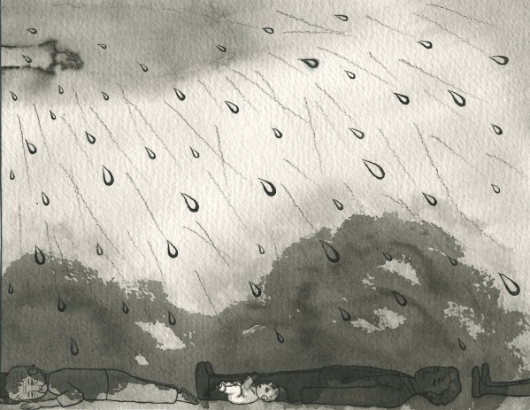 raindrops and war victims in watercolors